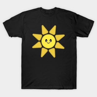 Kawaii Cute Happy Sun Character in Black T-Shirt